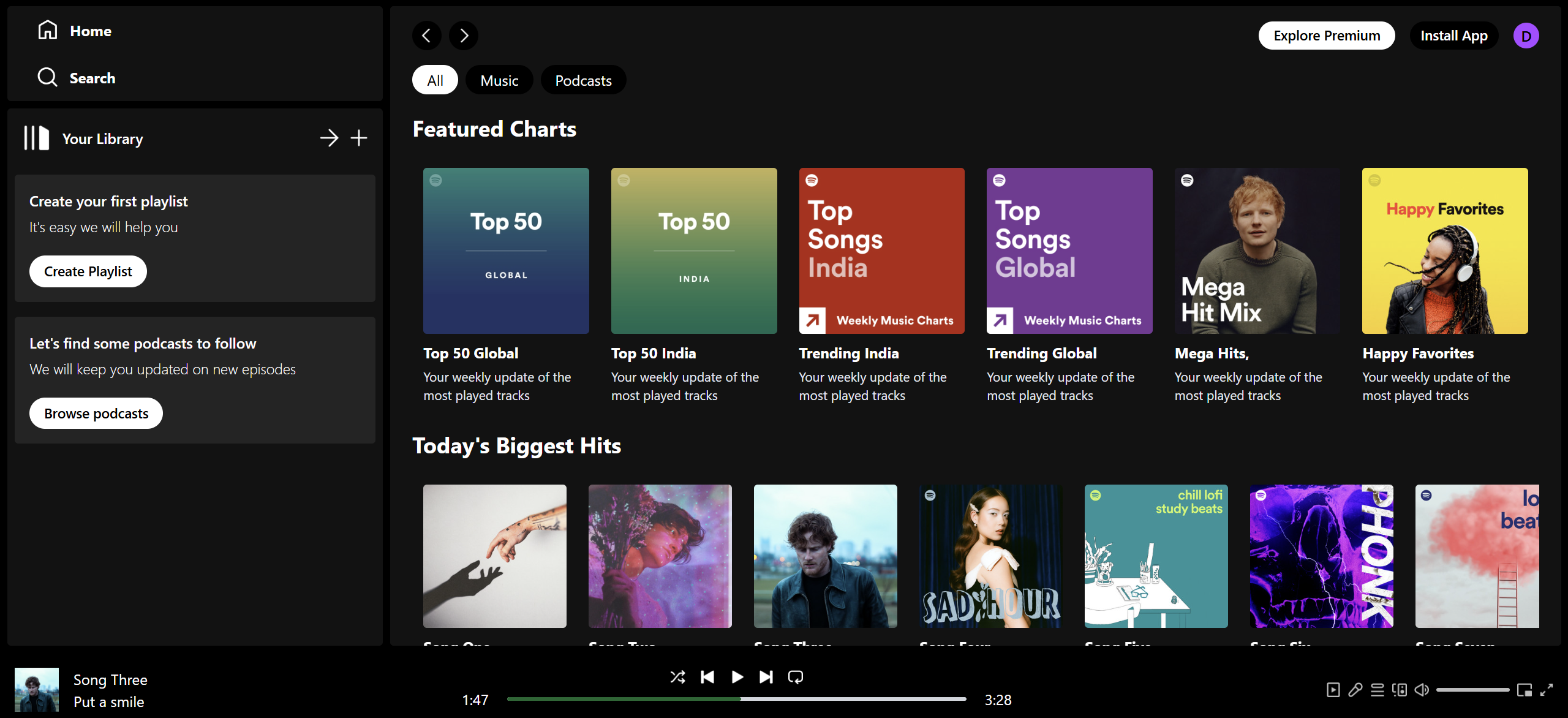screenshot of spotify clone website